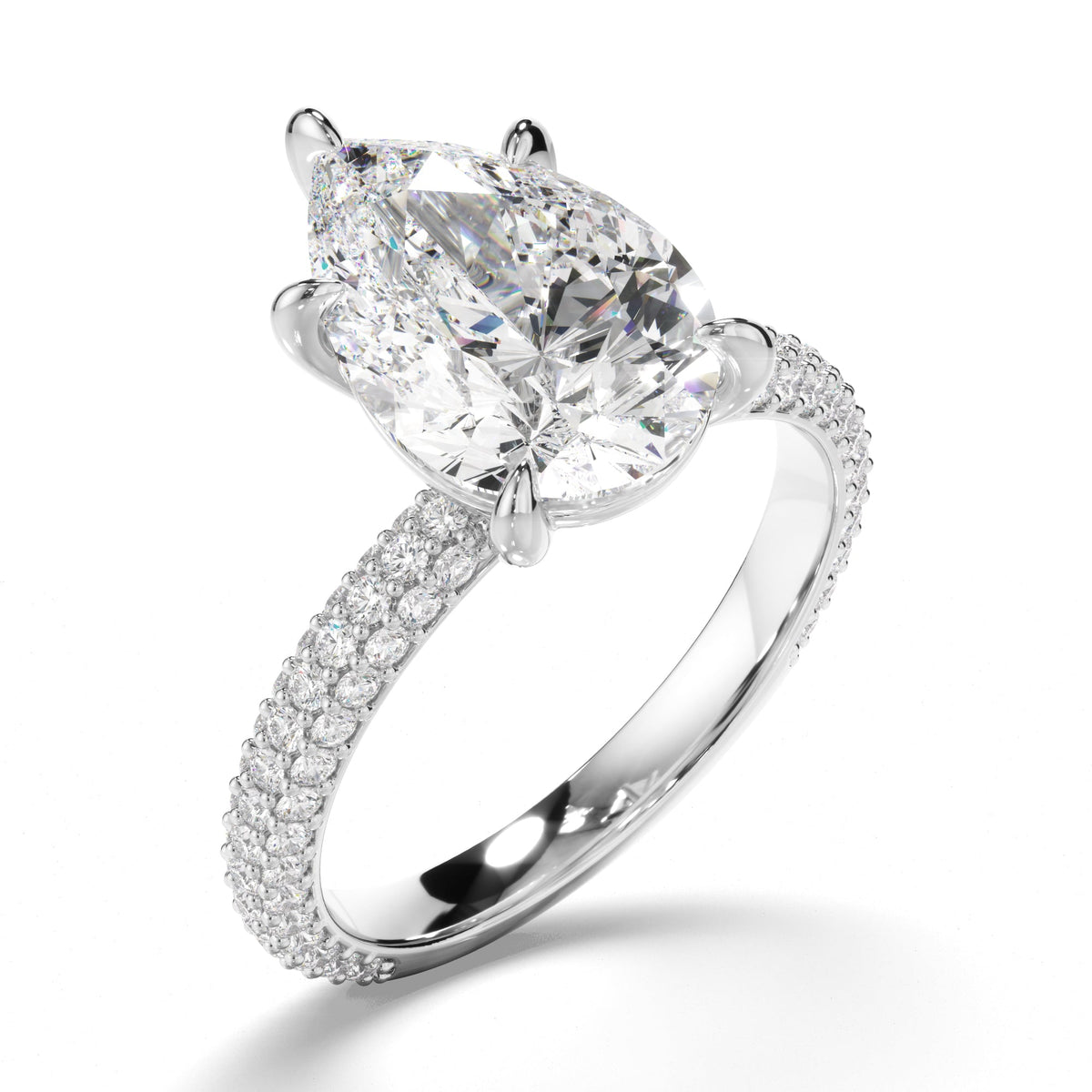 Pear Cut Diamond Engagement Ring with Diamond Sides