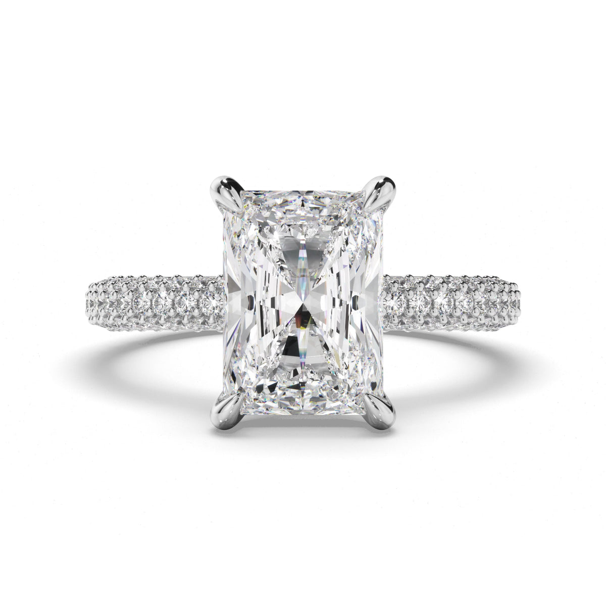Radiant Cut Diamond Engagement Ring with Diamond Sides