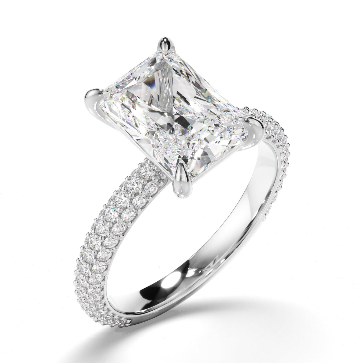 Radiant Cut Diamond Engagement Ring with Diamond Sides