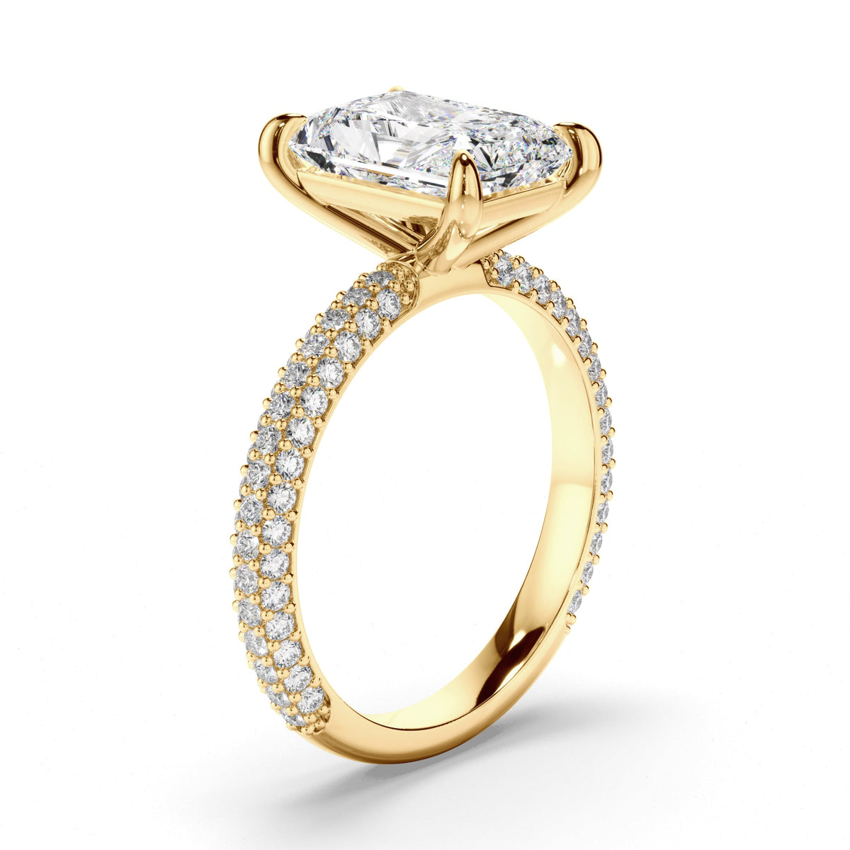 Radiant Cut Diamond Engagement Ring with Diamond Sides