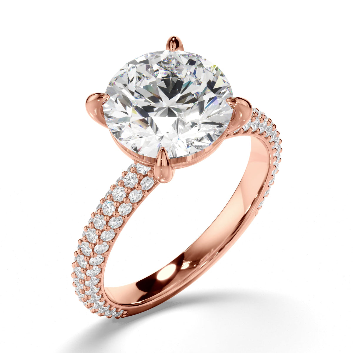 Round Brilliant Cut Diamond Engagement Ring with Diamond Sides
