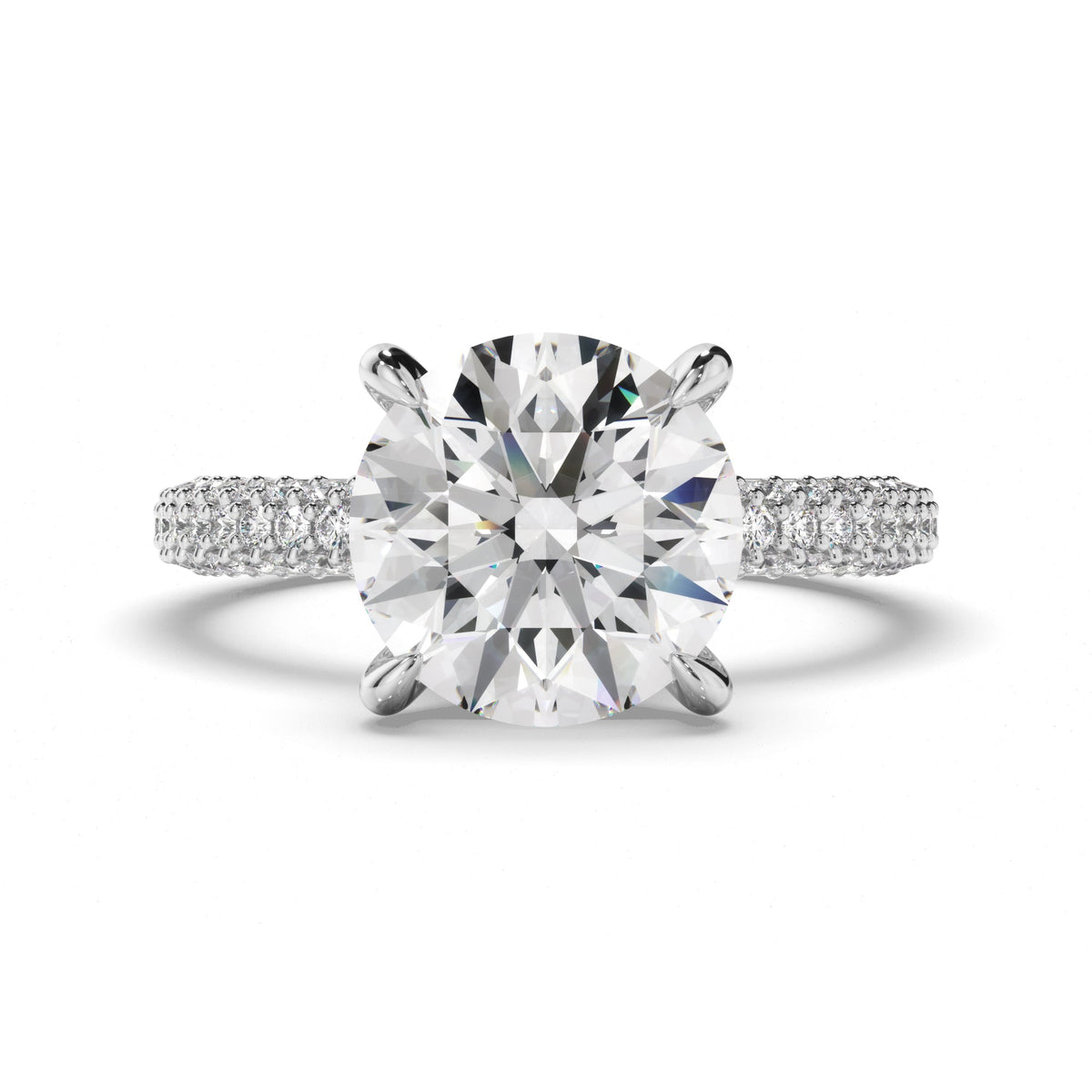 Round Brilliant Cut Diamond Engagement Ring with Diamond Sides
