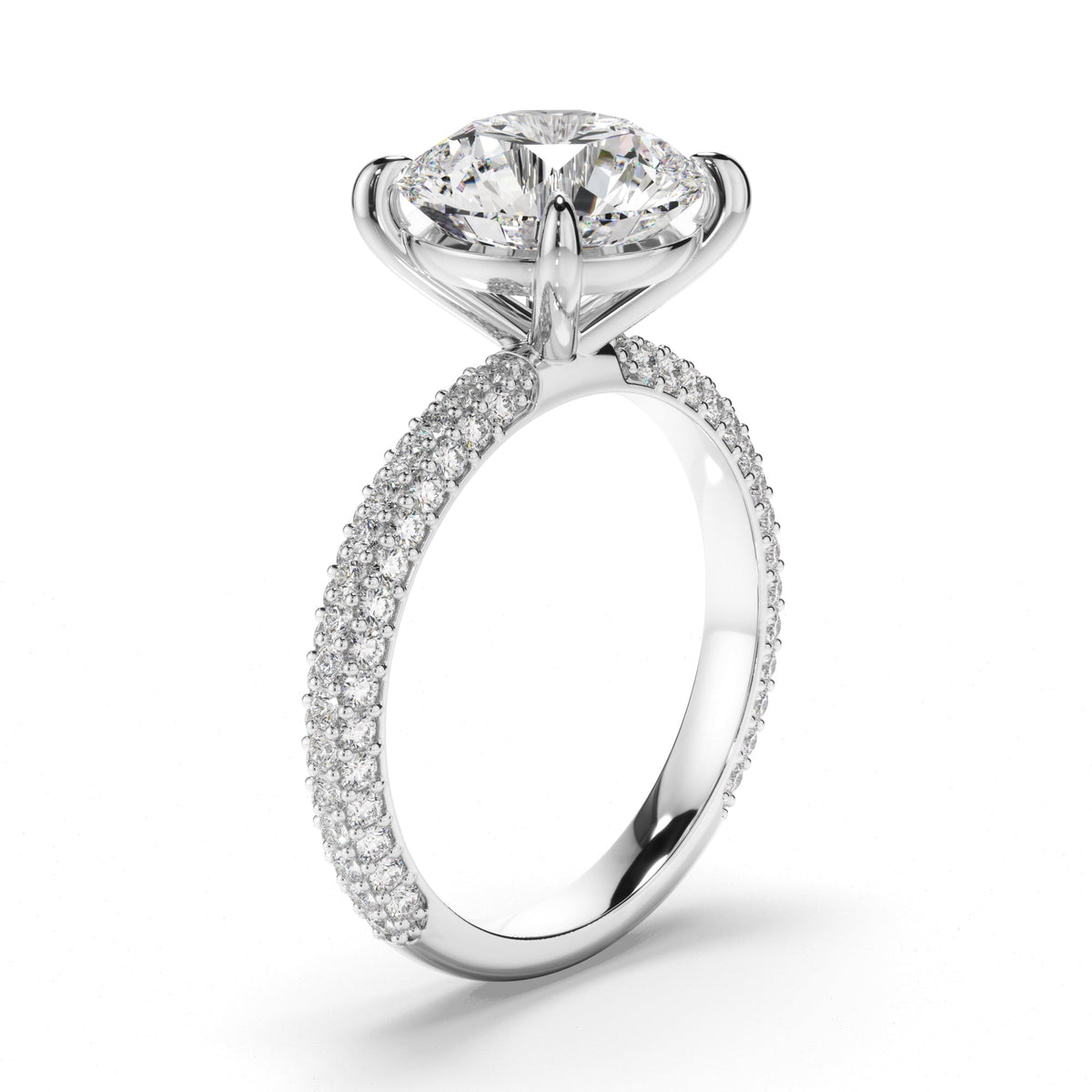 Round Brilliant Cut Diamond Engagement Ring with Diamond Sides