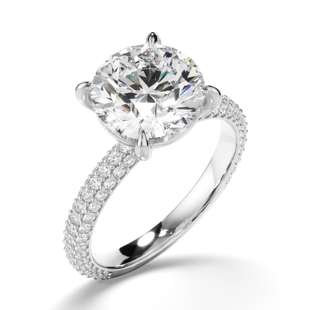 Round Brilliant Cut Diamond Engagement Ring with Diamond Sides