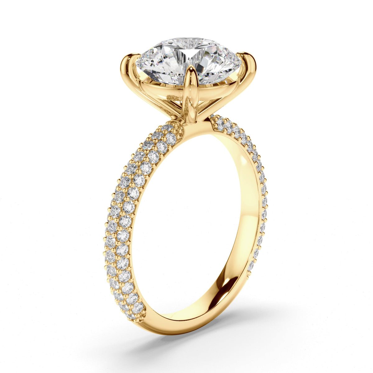 Round Brilliant Cut Diamond Engagement Ring with Diamond Sides