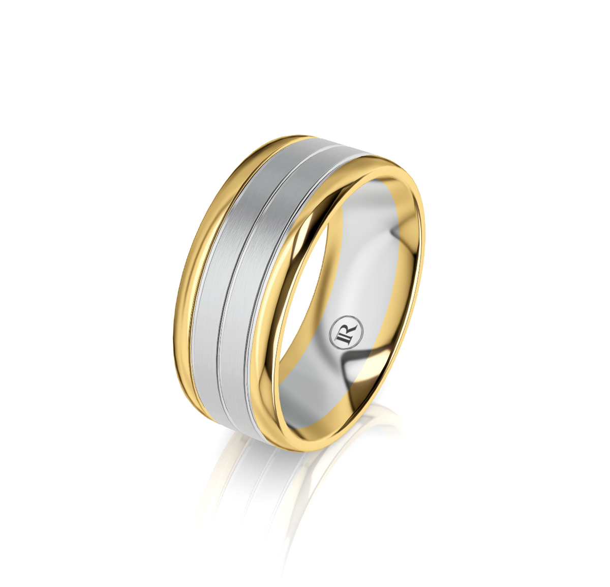 9ct White and Yellow Gold Double Groove Detail Wedding Ring