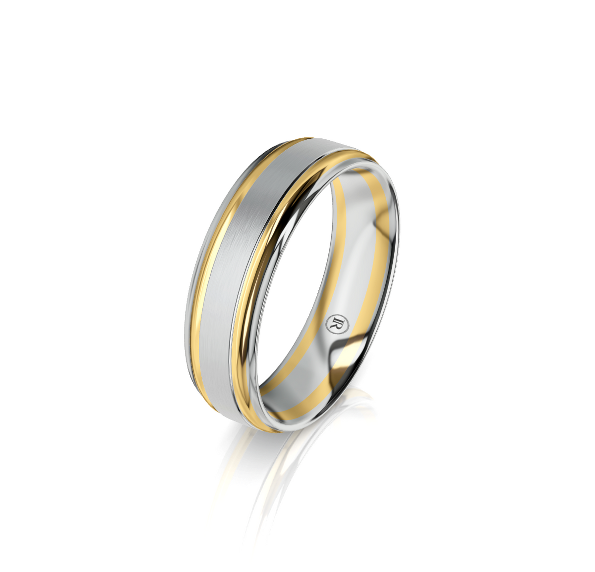 9ct White and Yellow Gold Double Edge Detail Wedding Ring