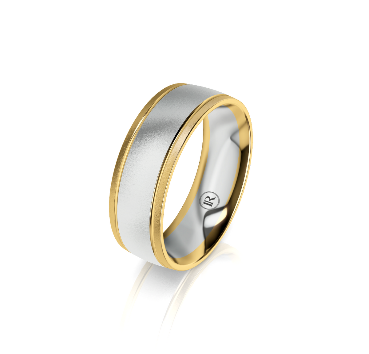 9ct White and Yellow Gold Groove Detail Wedding Ring