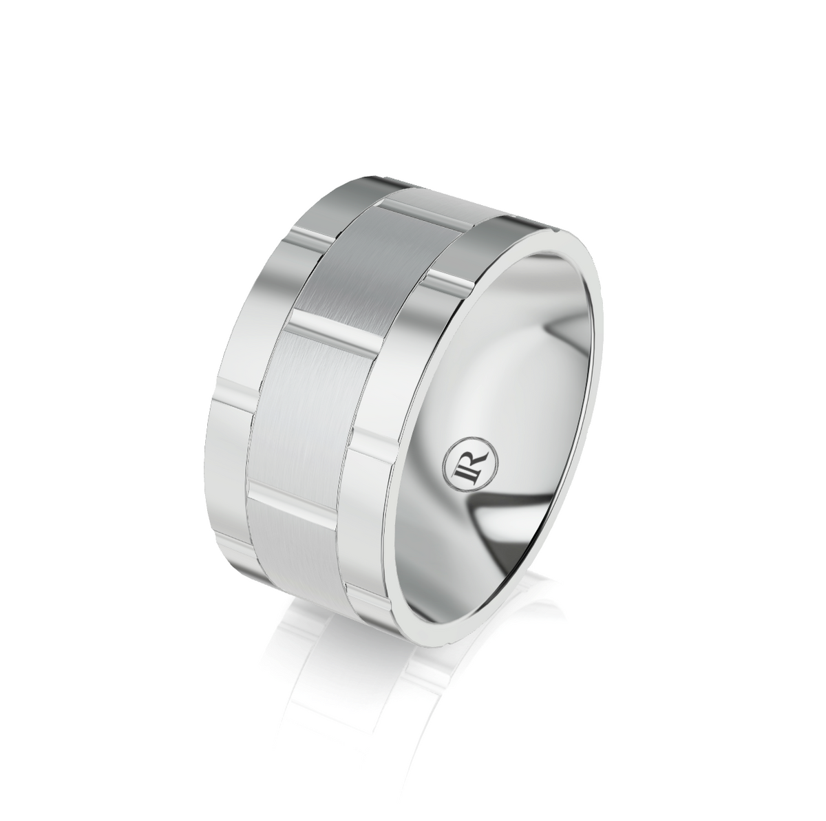 9ct White Gold Brick Detail Wedding Ring
