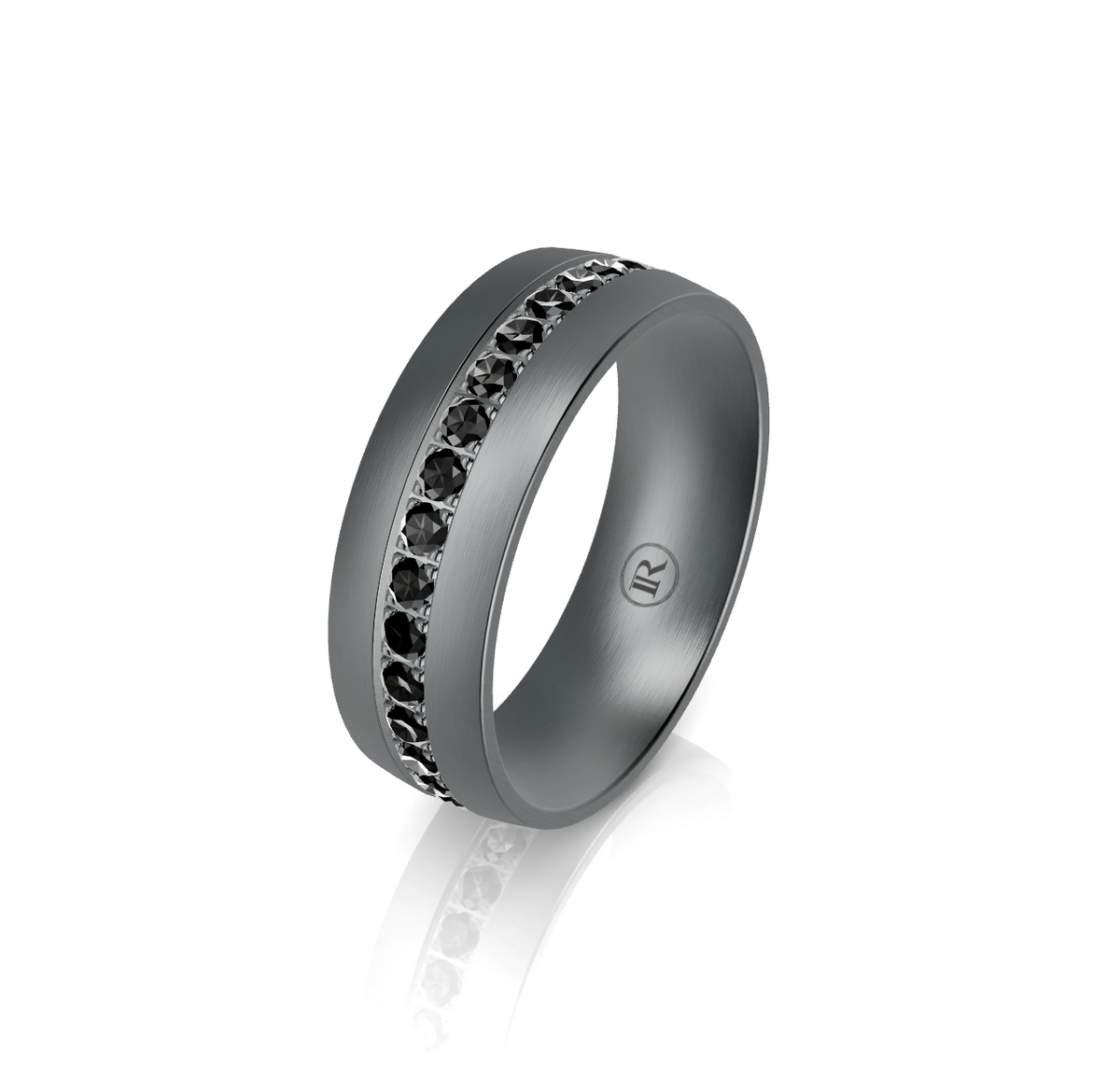 Tantalum and Black Diamond Detail Wedding Ring