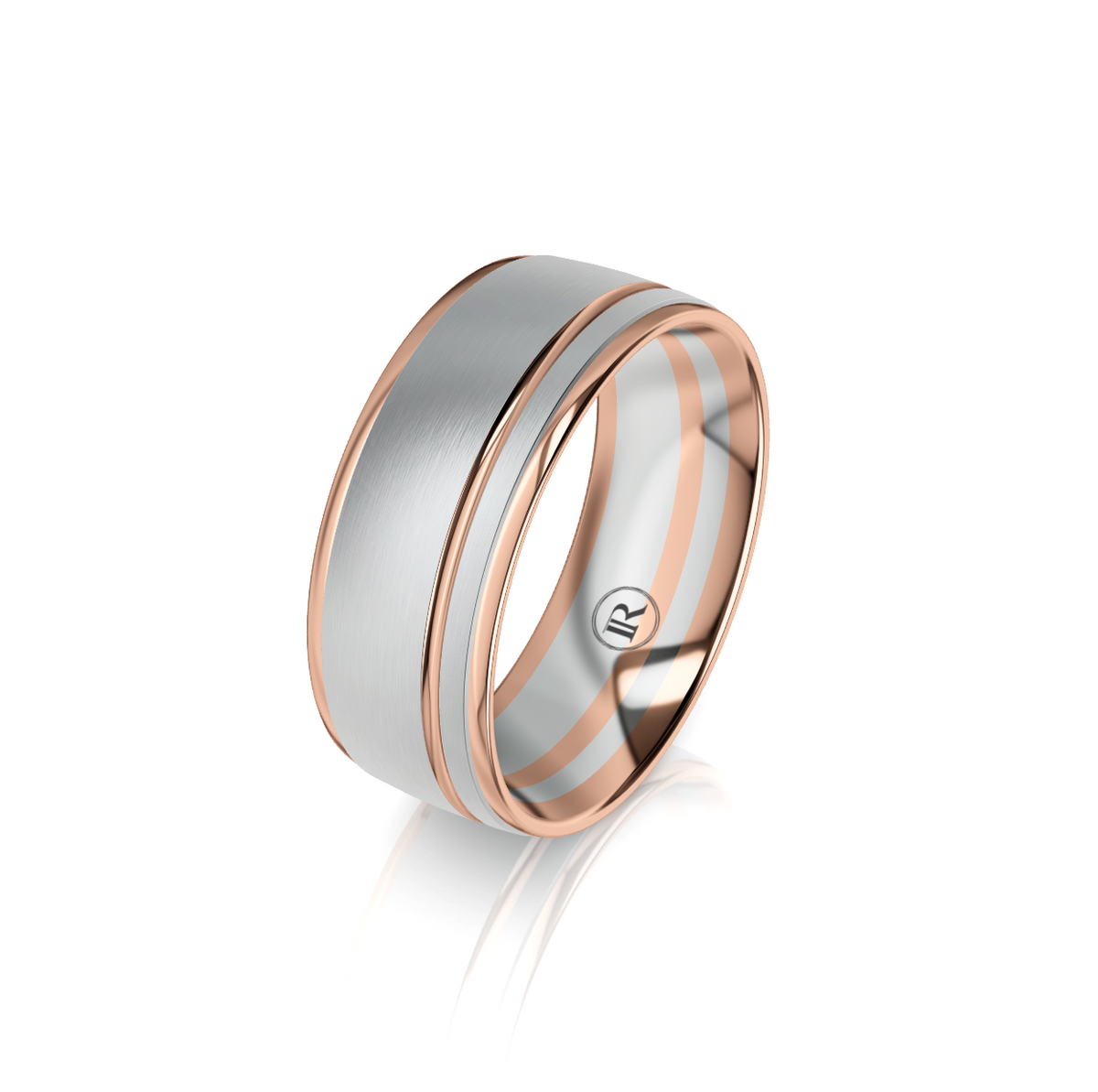 9ct White and Rose Gold Groove Detail Wedding Ring