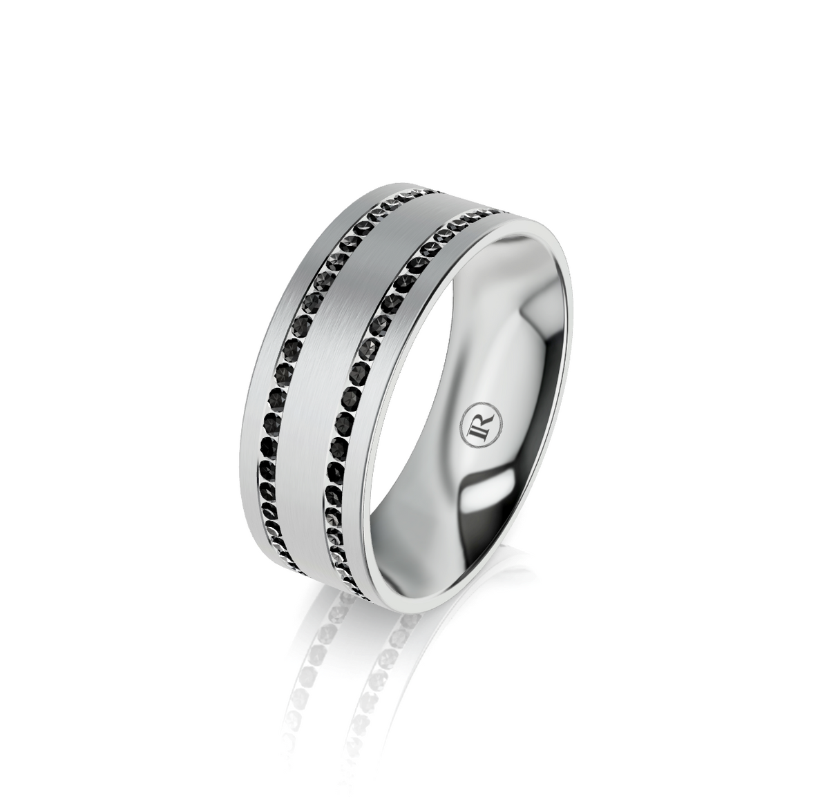 9ct White Gold and Black Diamond Set Wedding Ring