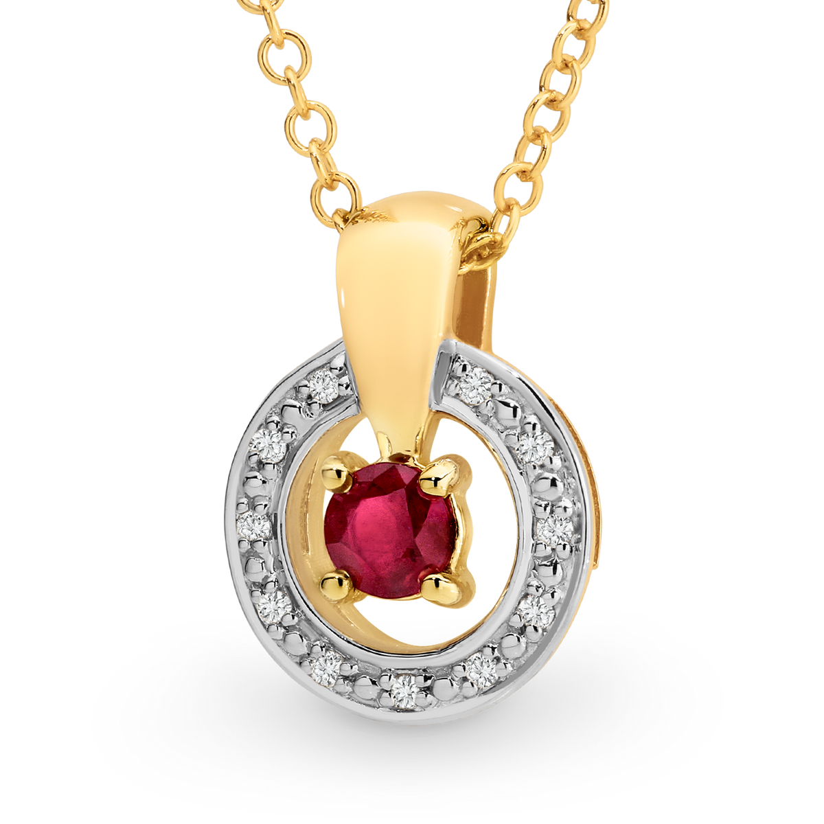 0.25ct Ruby & Diamond Pendant in 9ct Yellow Gold