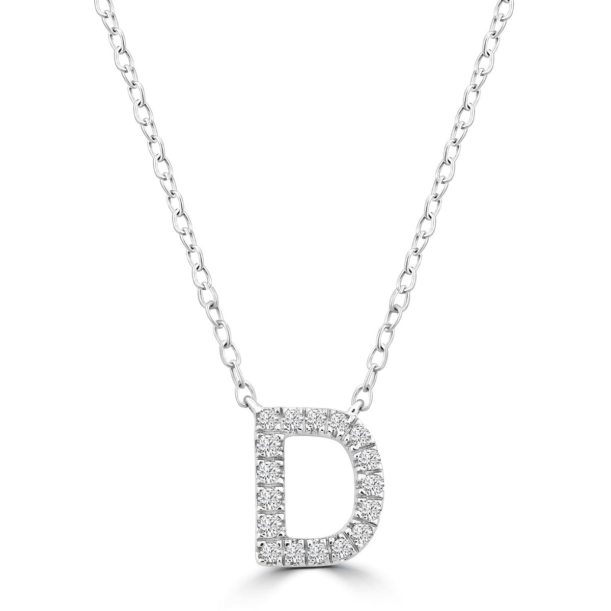 9ct White Gold Diamond Initial 'D' Necklace
