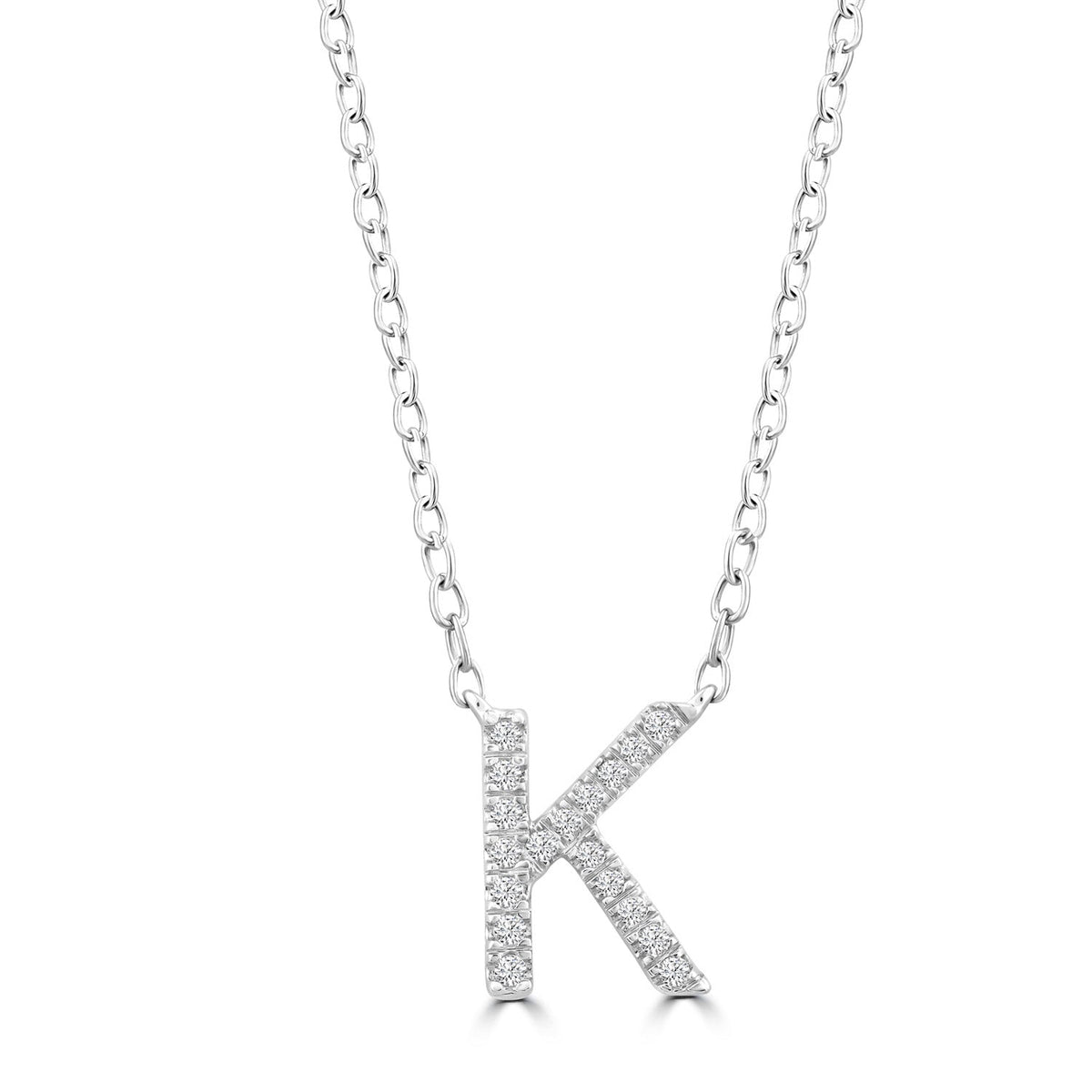 9ct White Gold Diamond Initial 'K' Necklace