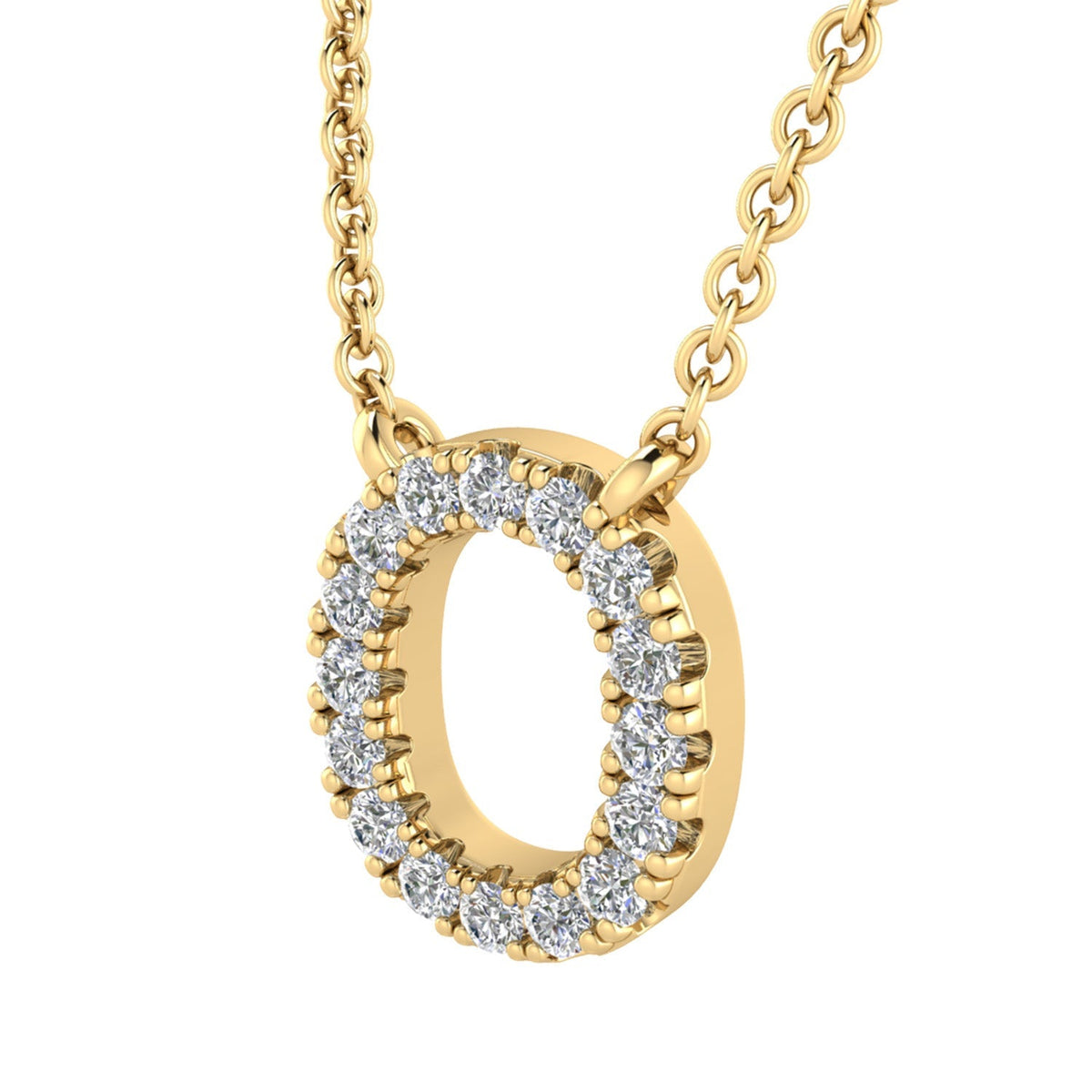 9ct Yellow Gold Diamond Initial 'O' Necklace