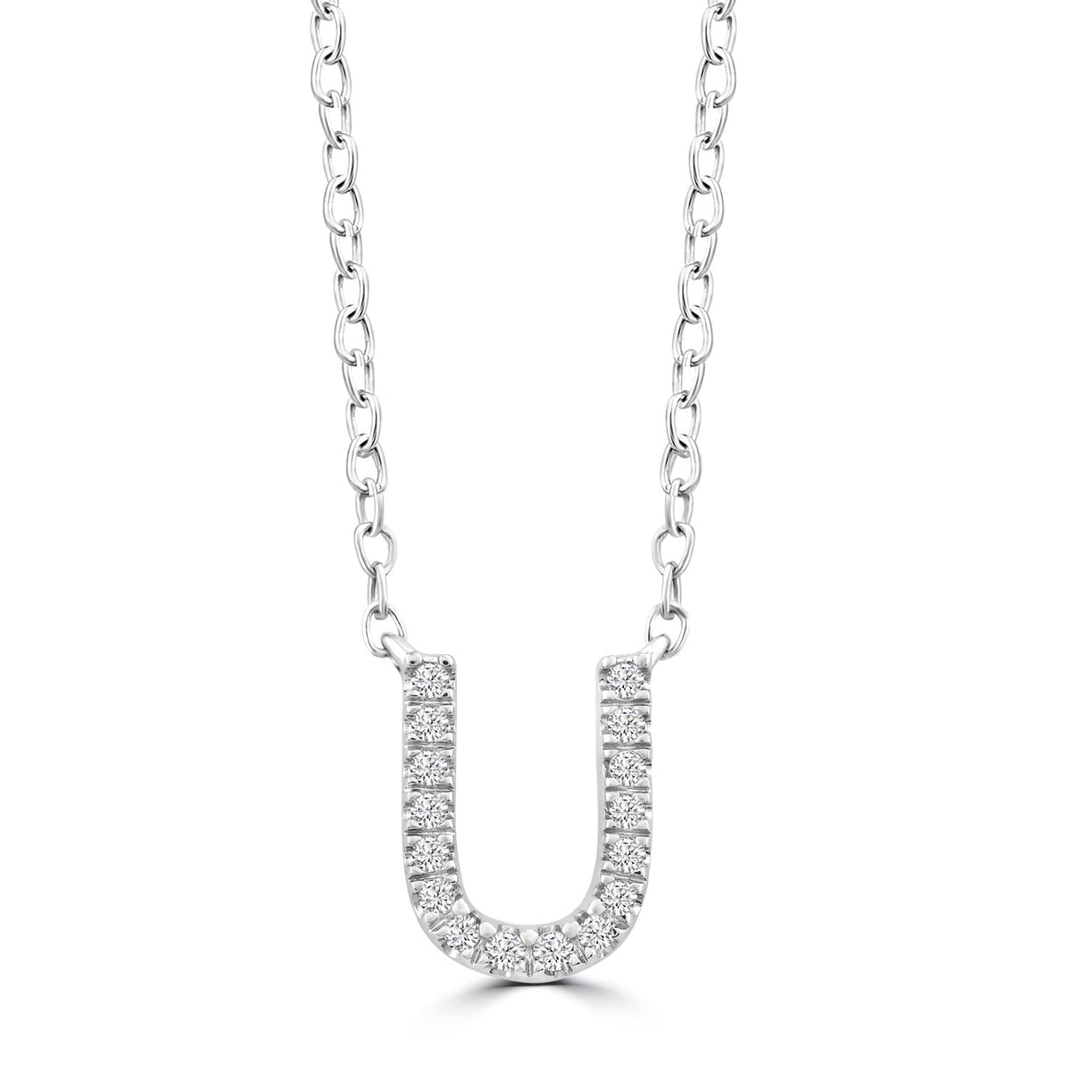 9ct White Gold Diamond Initial 'U' Necklace