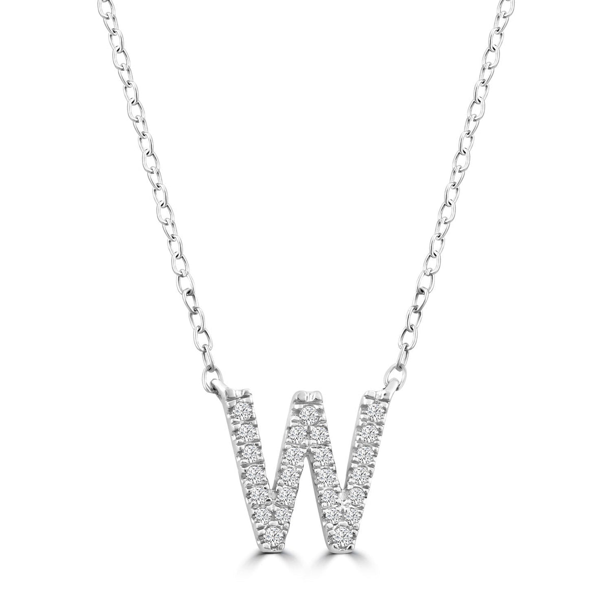 9ct White Gold Diamond Initial 'W' Necklace