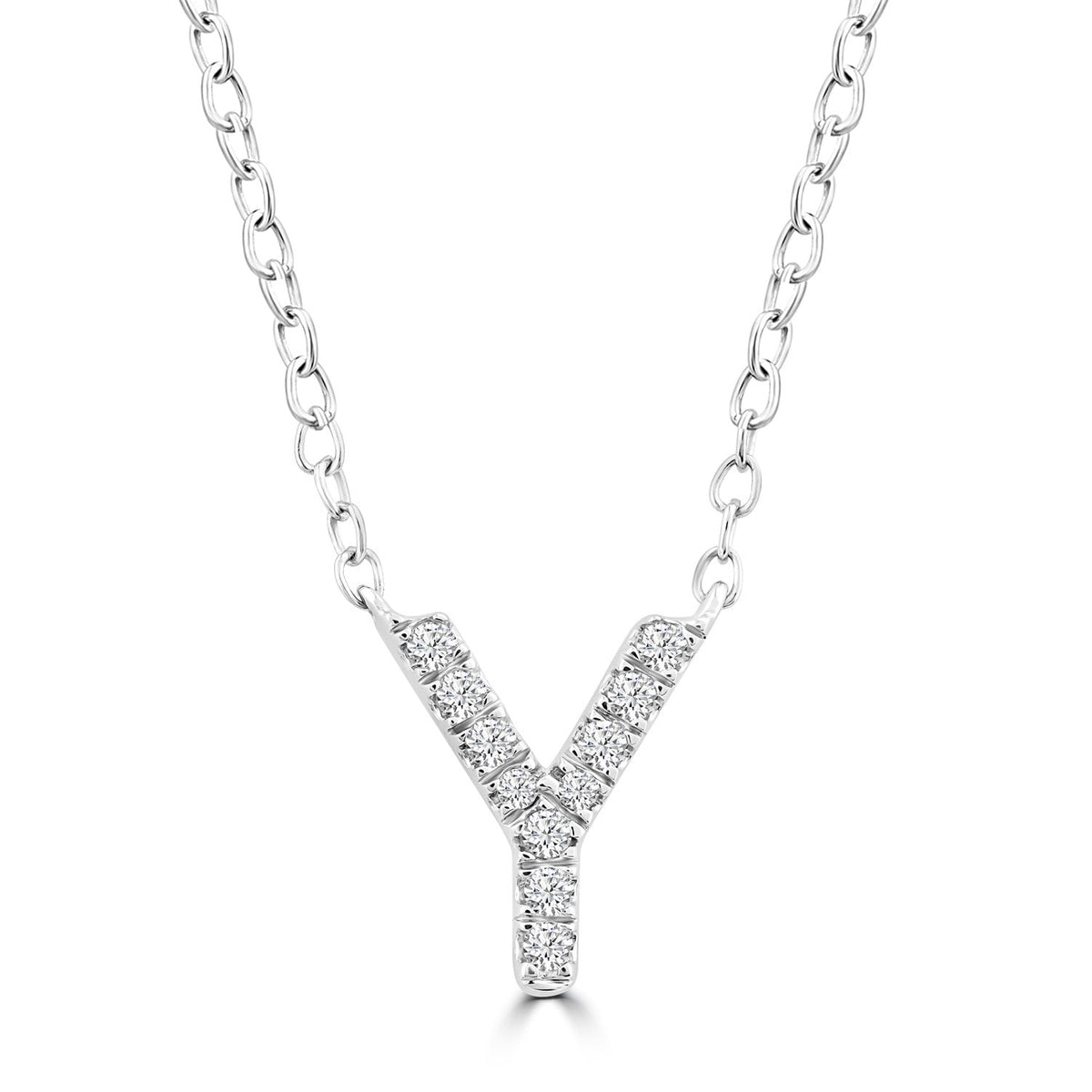 9ct White Gold Diamond Initial 'Y' Necklace