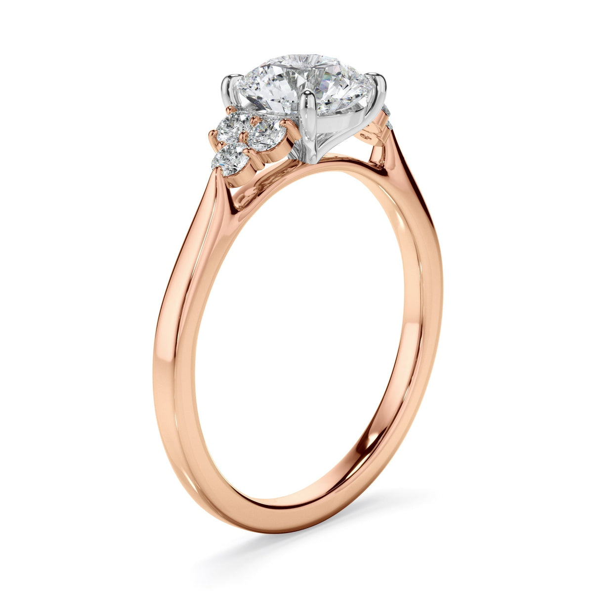 Round Brilliant Cut Diamond Engagement Ring With Diamond Cluster Sides