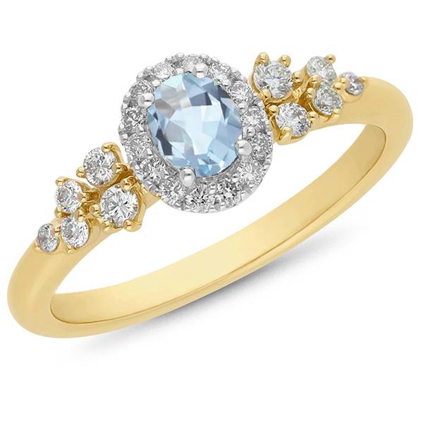Aquamarine & Diamond Halo Ring