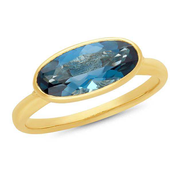 Bezel Set East-West London Blue Topaz Ring