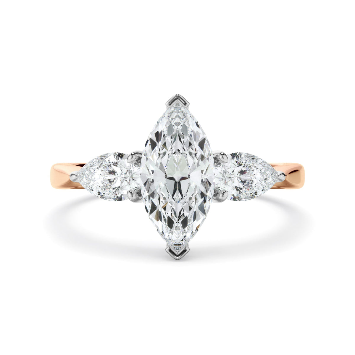 Marquise Cut Diamond Engagement Ring With Pear Cut Diamond Sides