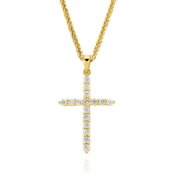 Yellow gold diamond claw set cross