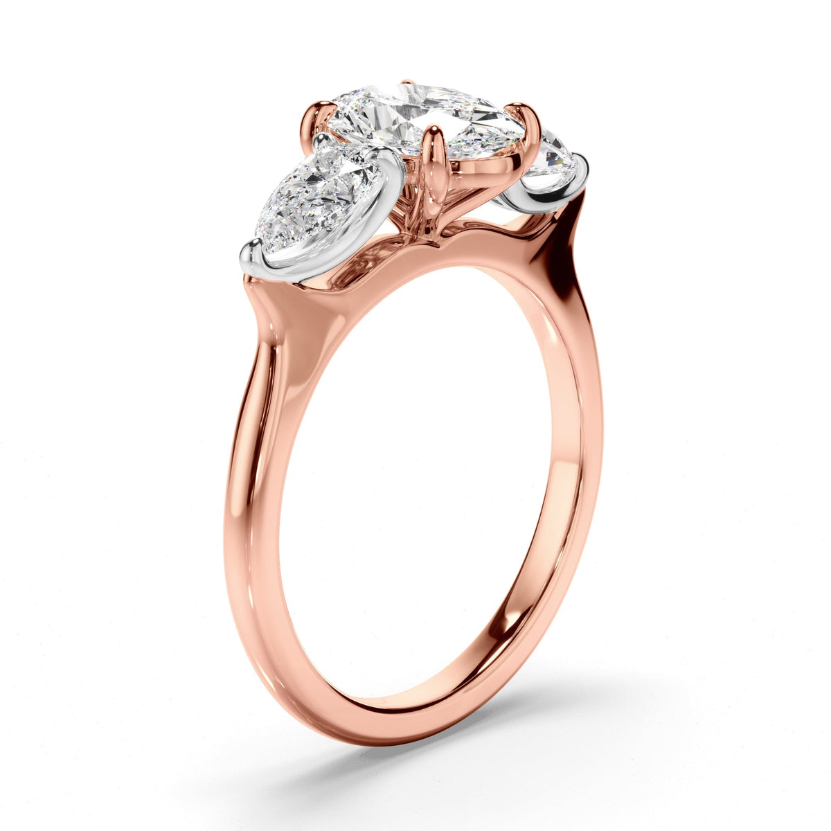 Oval Cut Diamond Trilogy Engagement Ring with Pear Sides