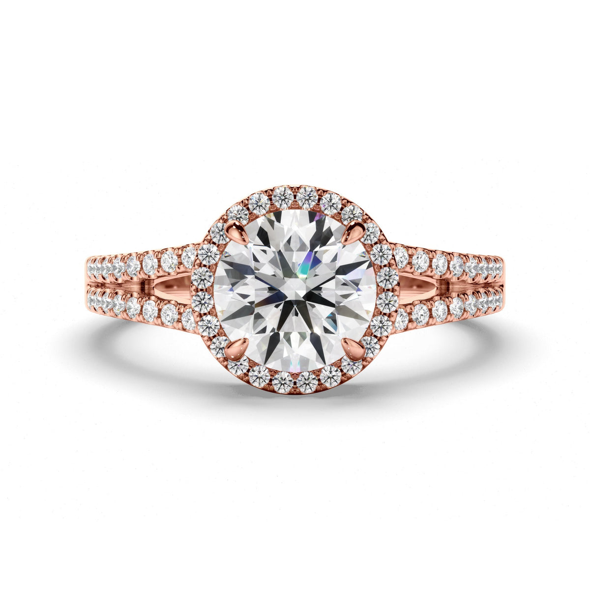 Round Brilliant Cut Diamond Halo Engagement Ring with Pave Sides