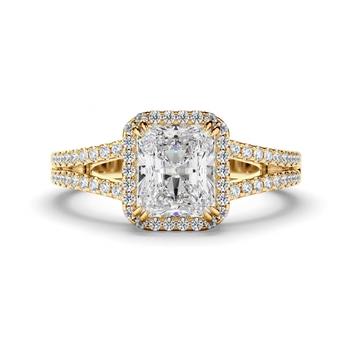 Radiant Cut Diamond Halo Engagement Ring with Pave Sides