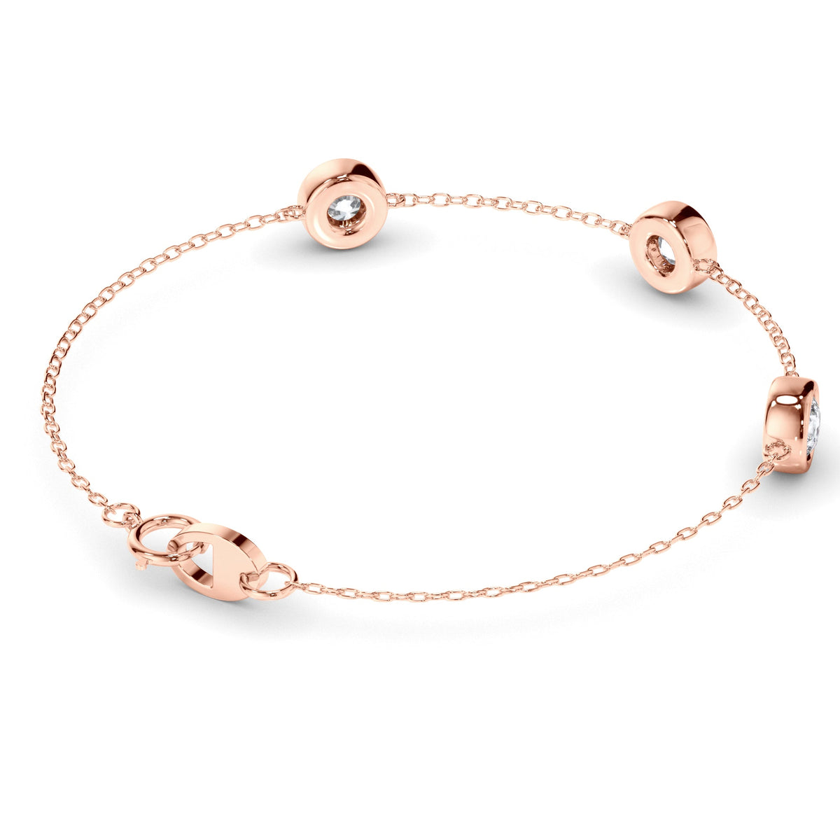 3-Stone Bezel Set Round Brilliant Cut Natural Mined Diamond Bracelet