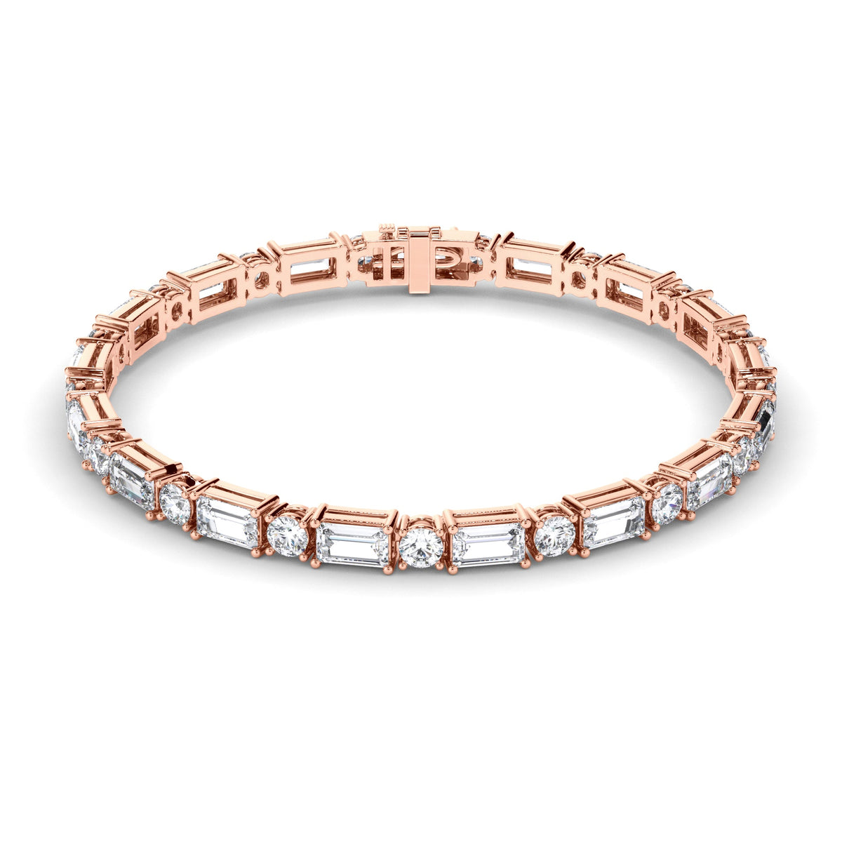 Round Brilliant & Baguette Cut Natural Mined Diamond Tennis Bracelet
