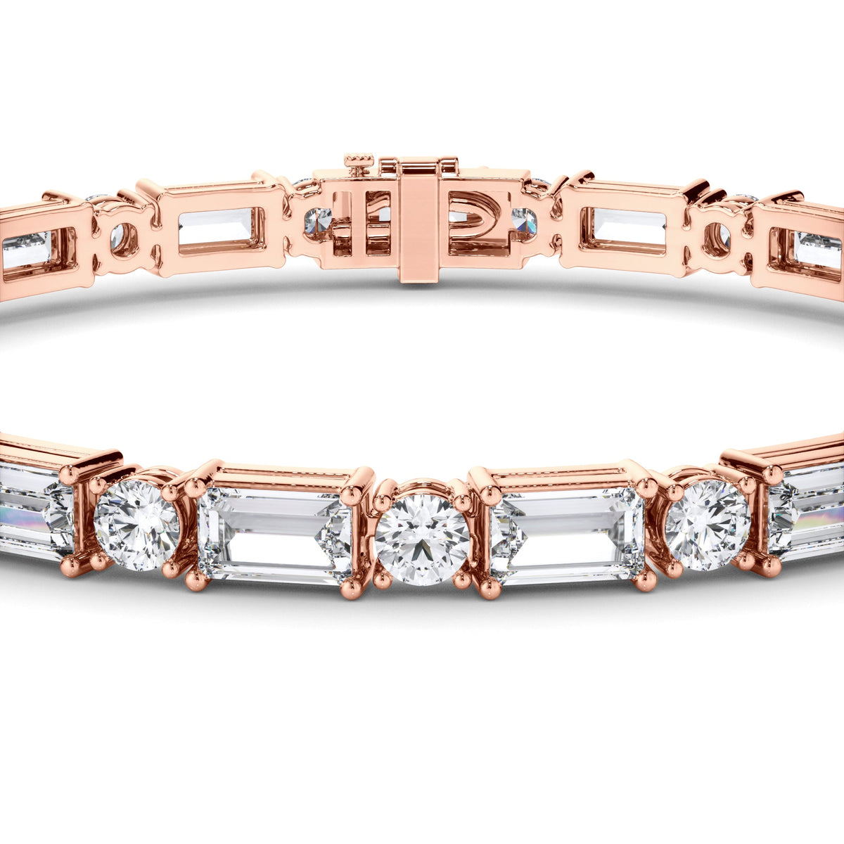 Round Brilliant & Baguette Cut Natural Mined Diamond Tennis Bracelet