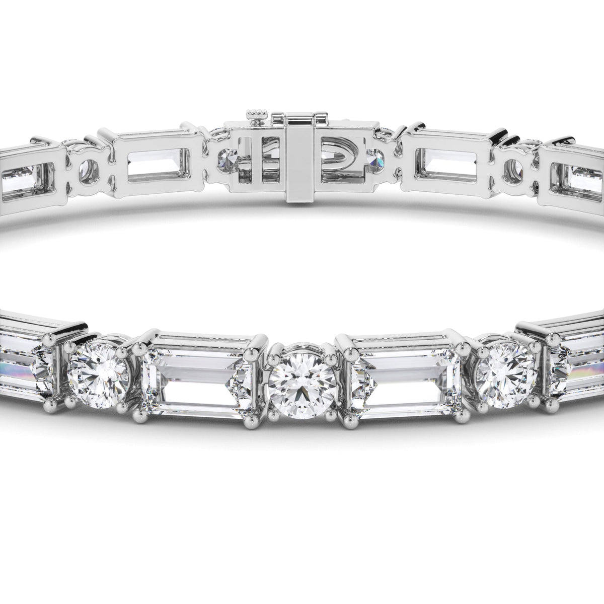 Round Brilliant & Baguette Cut Natural Mined Diamond Tennis Bracelet