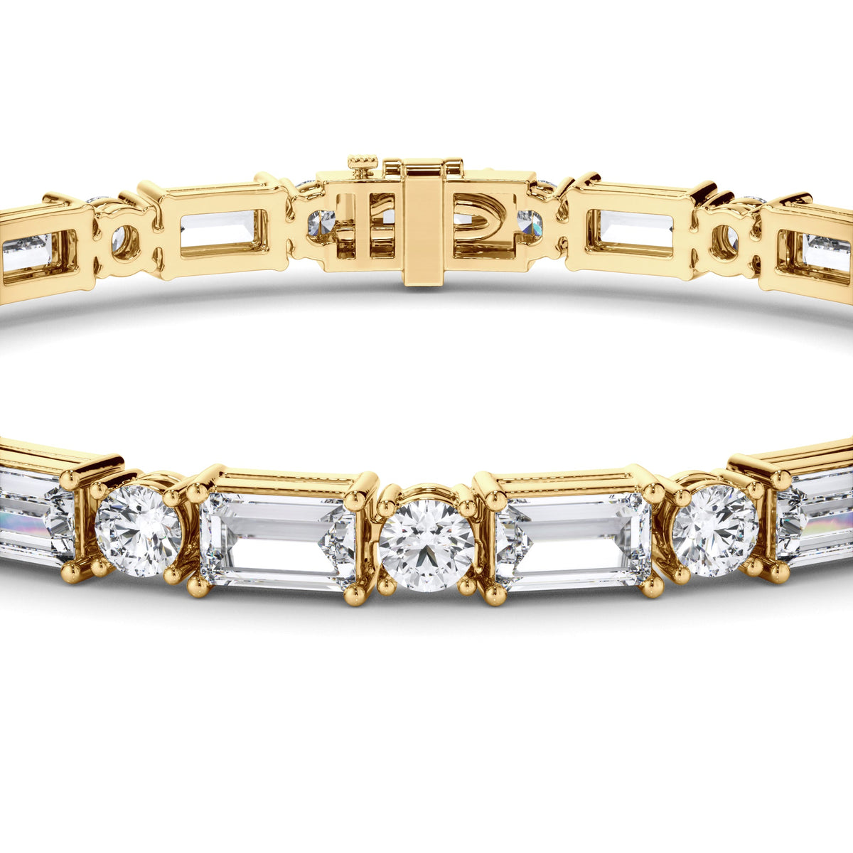 Round Brilliant & Baguette Cut Natural Mined Diamond Tennis Bracelet