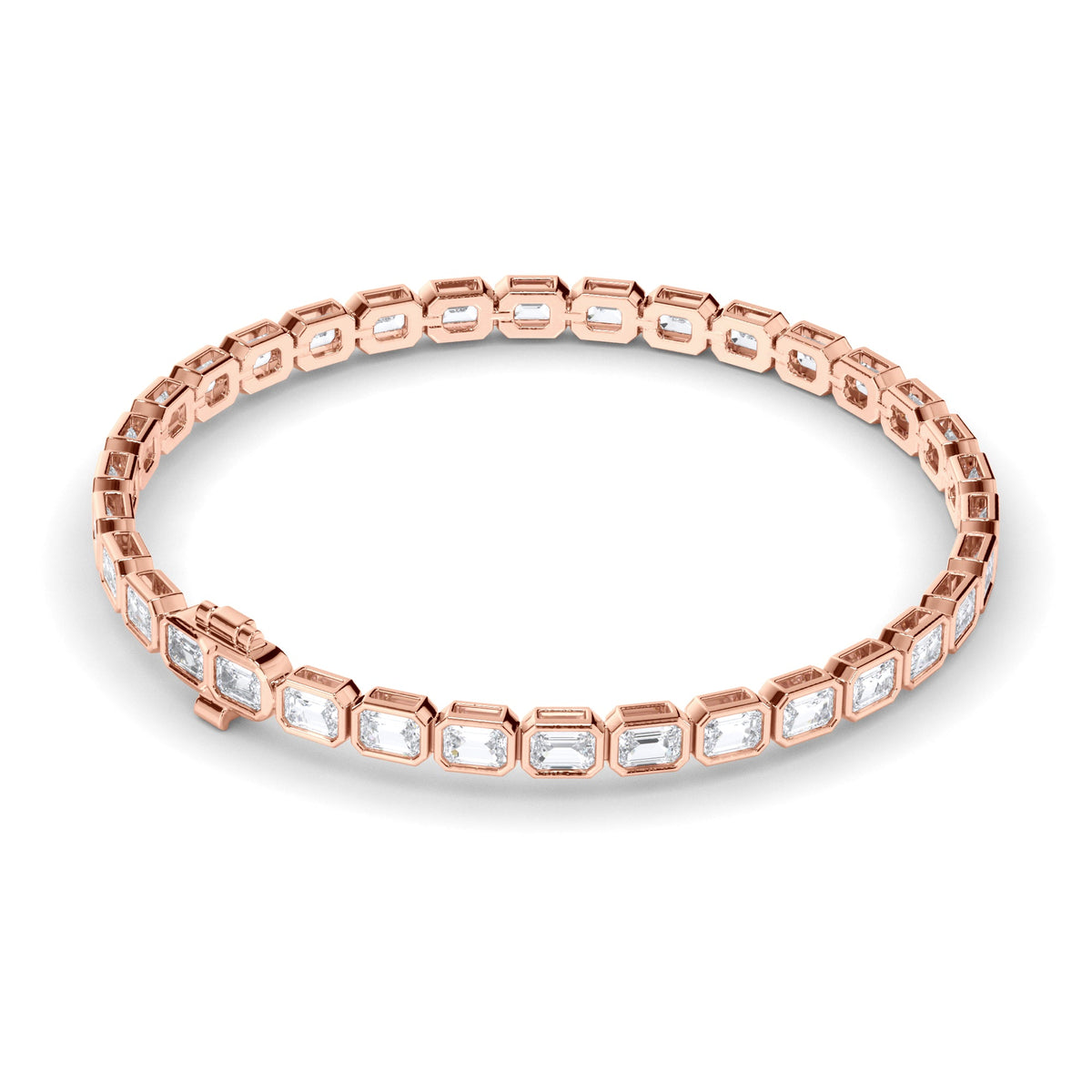 Emerald Cut Natural Mined Diamond Bezel Set Tennis Bracelet