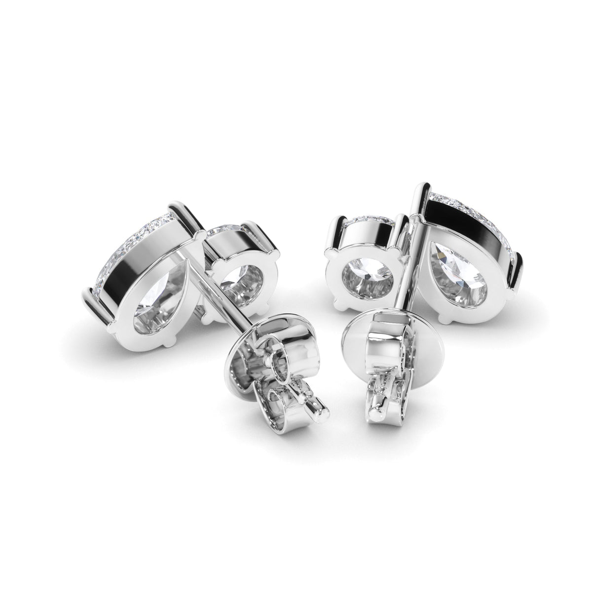 Pear & Round Brilliant Cut Diamond Toi et Moi Stud Earrings