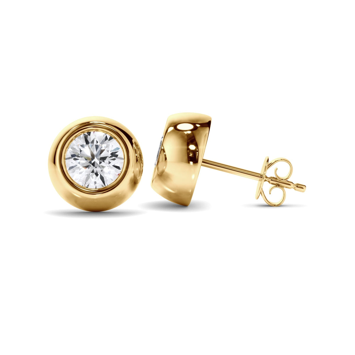 Round Brilliant Cut Diamond Bezel Set Stud Earrings