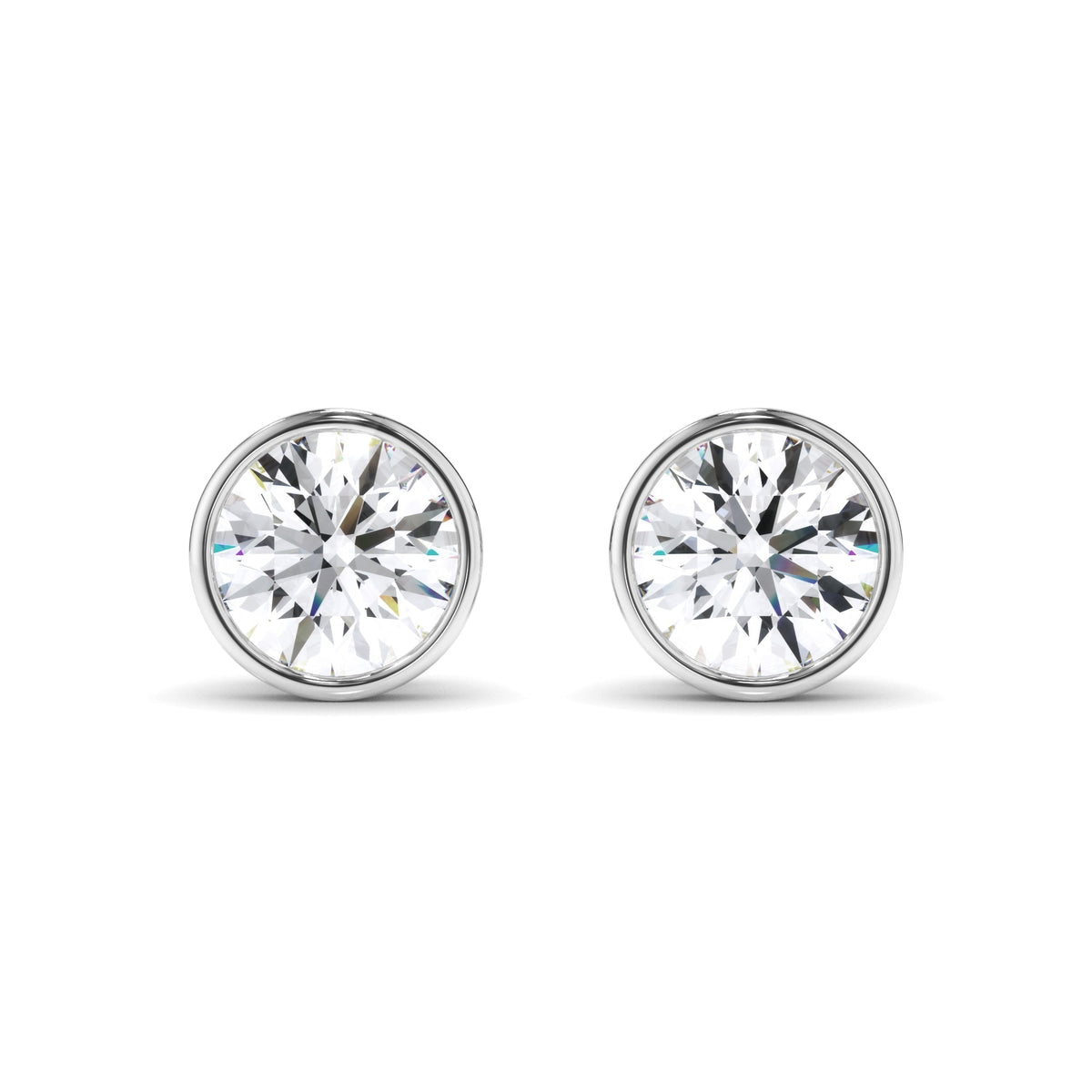 Round Brilliant Cut Diamond Bezel Set Stud Earrings