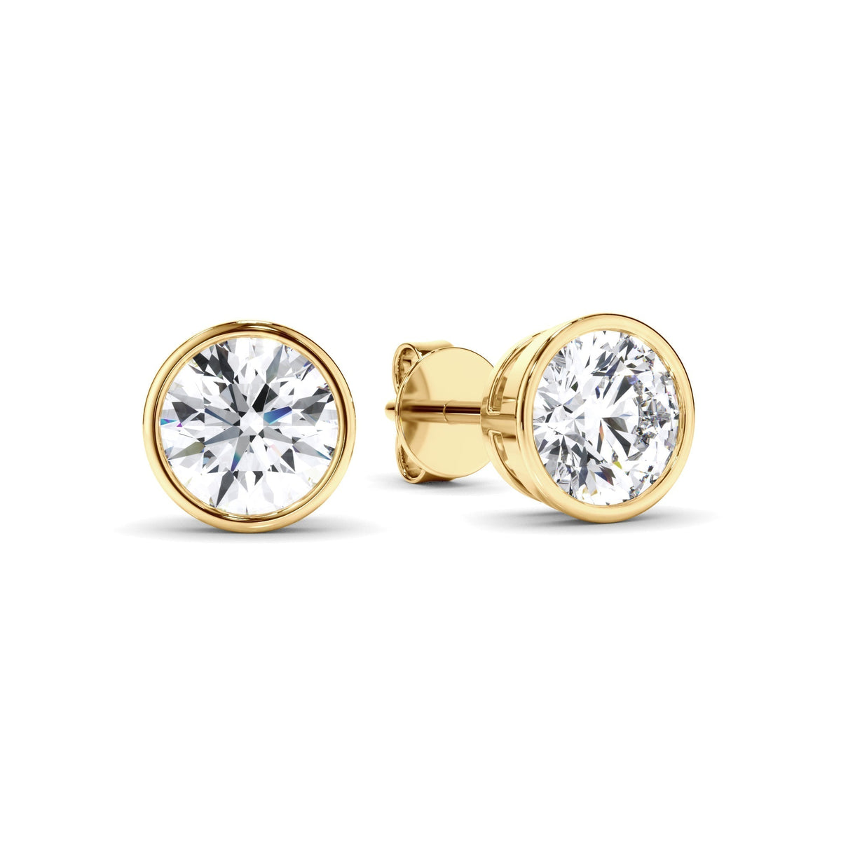 Round Brilliant Cut Diamond Bezel Set Stud Earrings