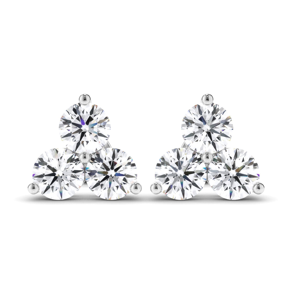 Round Brilliant Cut Diamond 3-Stone Stud Earrings