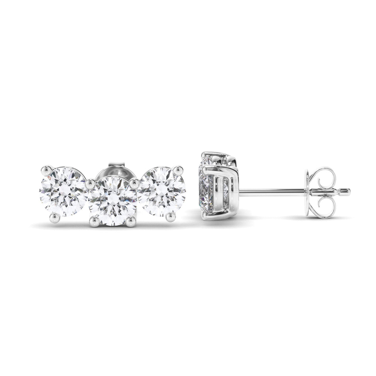 Round Brilliant Cut 3-Stone Stud Earrings