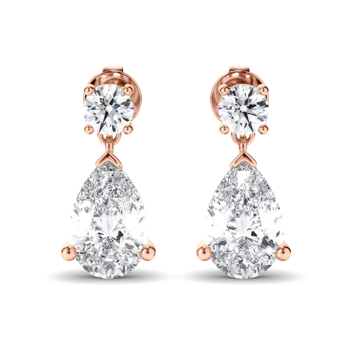 Pear & Round Brilliant Cut Diamond Drop Stud Earrings