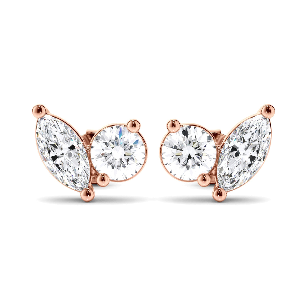 Pear & Round Brilliant Cut Diamond Toi et Moi Stud Earrings