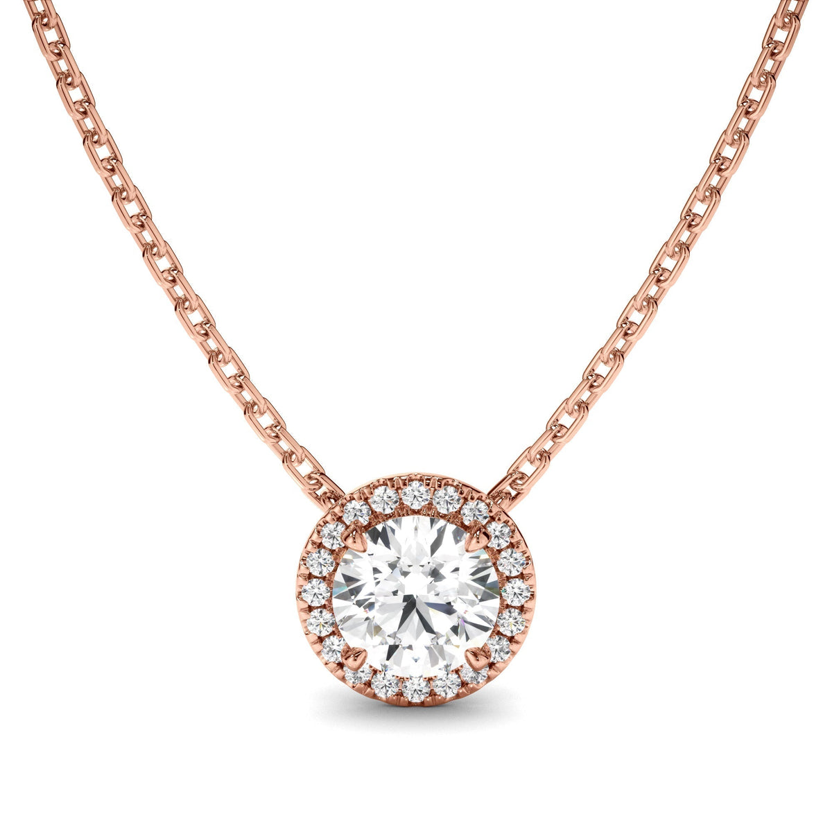 Round Brilliant Cut Diamond Halo Necklet