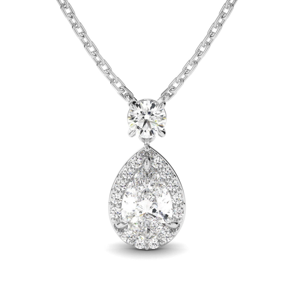 Pear Cut Diamond Halo Drop Pendant