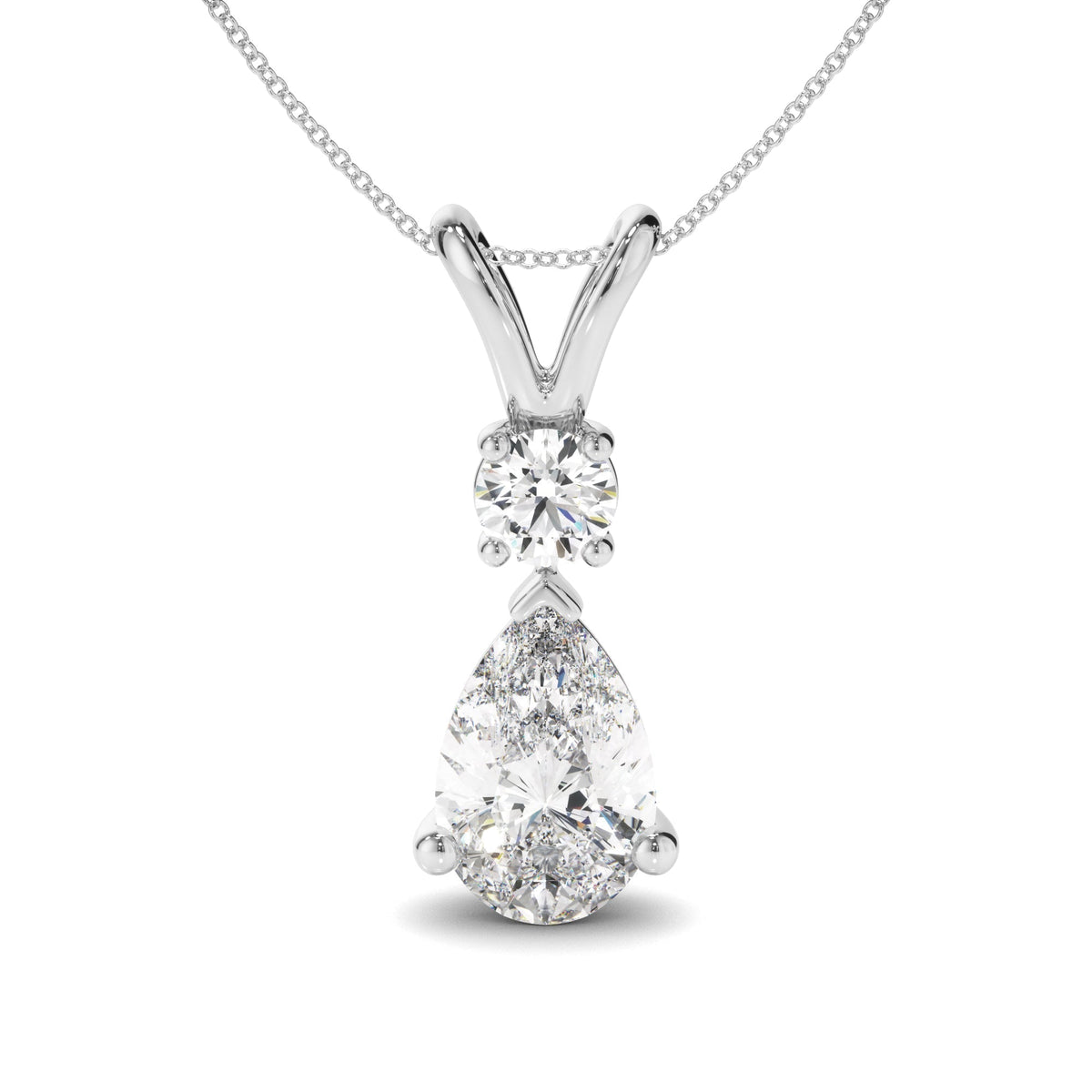 Pear & Round Brilliant Cut Diamond Drop Pendant