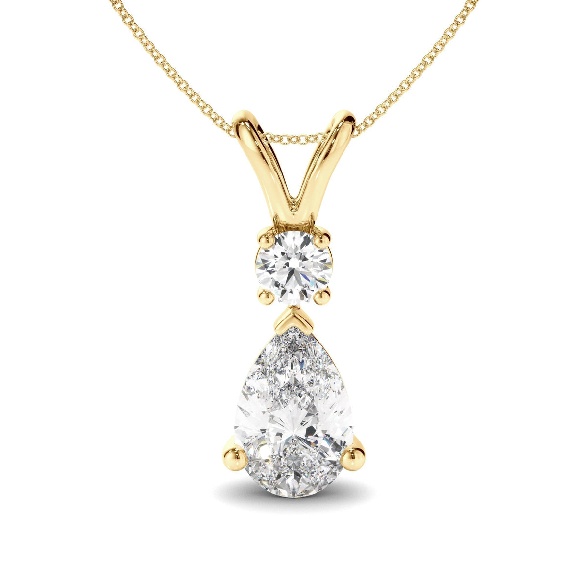 Pear & Round Brilliant Cut Diamond Drop Pendant