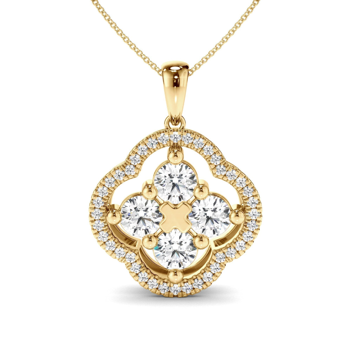 Round Brilliant Cut Diamond Clover Pendant